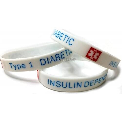 100pcs Diabetic Diabeties Type 1 MEDICAL AWARENESS wristband silicone bracelets free shipping by ePacket A