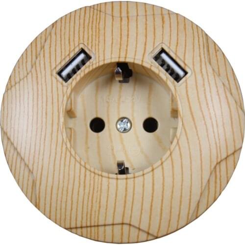 2019 new USB Wall Socket Round Free shipping Double USB Port 5V 2A Usb pared prise high quality usb wood tree color F03