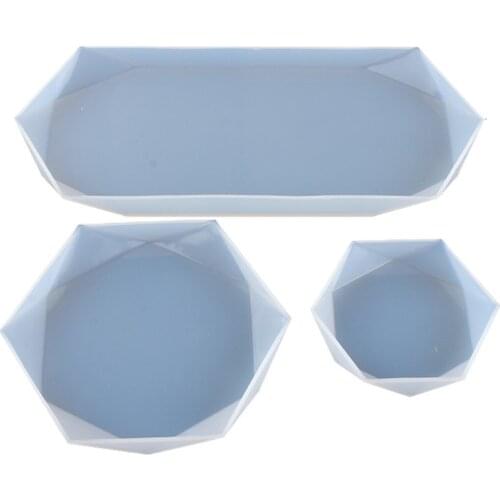 3Pcs Handmade Faceted Rectangle Hexagon Epoxy Casting Molds Hexagonal Tray Silicone Resin Molds Resin Art Craft Tools