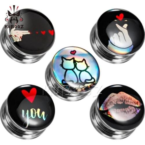 Loving Heart Logo Piercing Tunnels Expanders Earrings Sainless Steel Stud Screws Fashion Gift For Lover Wholesale