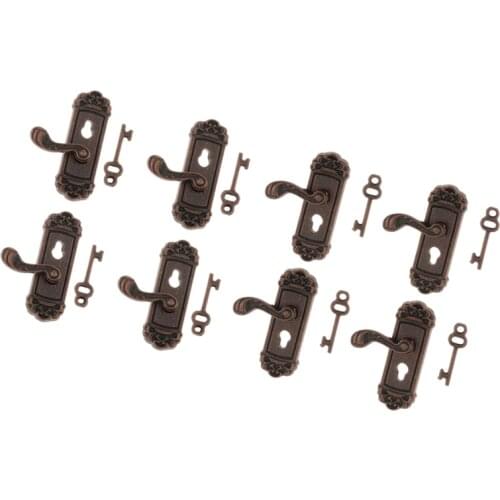 8Pcs Doll House Door Lock 1:12 Alloy Retro House Miniature Door Lock Doll House Furniture Accessories Right Handle Door Lock Key