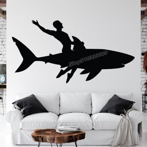 Shark Surf Palm Gift Sea wall decals Windsurfer Boy Surfing Sports Wall Sticker Surfboard waves Decals Vinyl Bedroom Decor C456