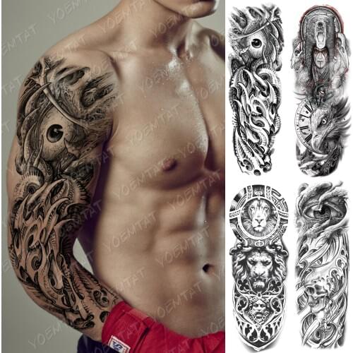 Large Arm Sleeve Tattoo Mechanical Gear Bionic Waterproof Temporary Tatto Sticker Bear Body Art Full Fake Tatoo Women Men
