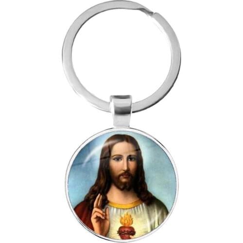 Jesus The Saviour Keychain God With Us Glass Cabochon Pendant Handmade Charm Handbag Key Ring Christianity Faith Gifts