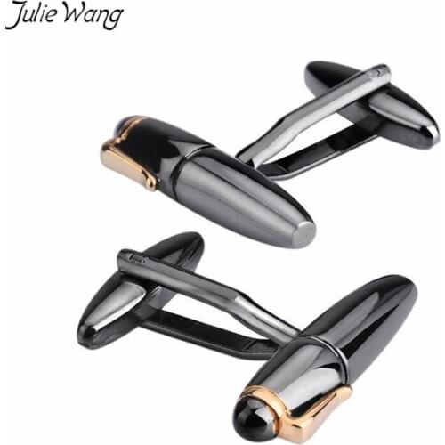 Julie Wang 1pair Gunblack Pen Gold Color Cap High Polished Brass Cufflinks Special Mens Cuff Links Commercial Casual Accessory