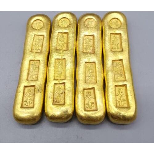 China brass Fu Lu Shou xi Imitate Gold bars crafts statue A set