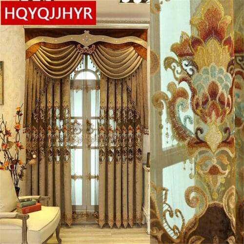 Classic European Brown Embroidered Curtains For Living Room With High-End Custom Voile Curtain For The Bedroom Window