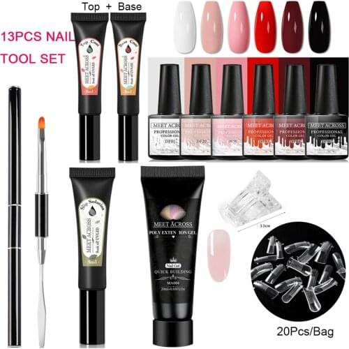 MEET ACROSS 20ML Poly Extention Gel Nail Polish Set Franch Nail Quick Building Glue Acrylic Nail Art Finger Build Led UV Gel
