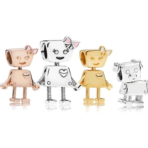 Memnon Jewelry 925 Sterling Silver Shine Bella Bot Charms Robot Dog Beads Fit Eurpean Bracelets Banlges DIY Jewellery For Women