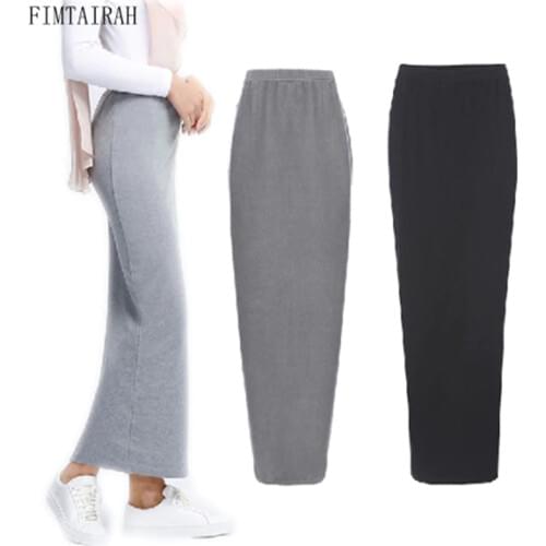 Muslim Women Long Pencil Skirt Cotton Maxi Islamic Bodycon Slim High Waist Stretch Long Muslim Half Dress Maxi Arab