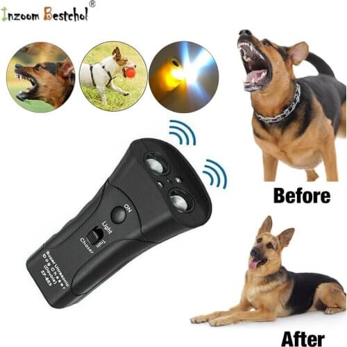 Pet Dog Anti Barking Repeller Stop Bark Training Device Trainer LED Ultrasonic Flashlight Double Head Anti Barking No Battery