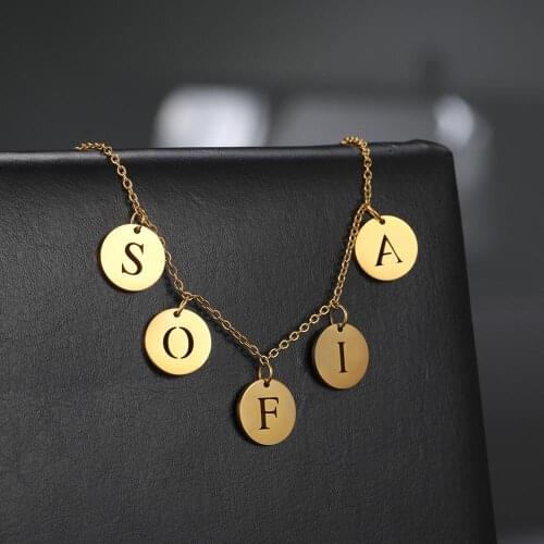 Cazador Custom Multiple Initial Letters A-Z Round Pandent Necklace Stainless Steel Choker Necklace for Women Unique Jewelry 2021