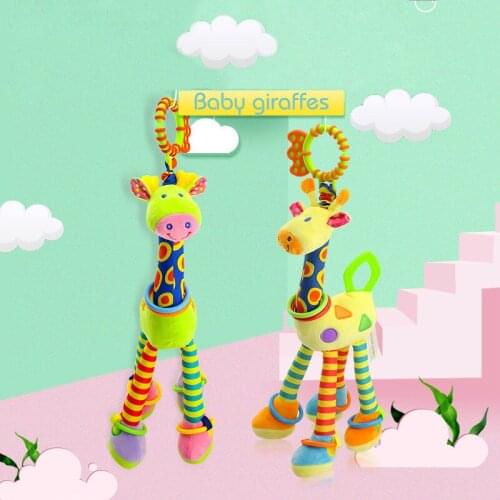 Plush Infant Teether Animal Toys Baby Development Soft Giraffe Handbells Rattles Handle Toys Hot Selling With Teether Baby Gift