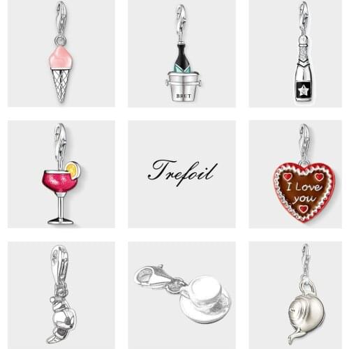 Brut Champagne Ice Cream Cocktail Charms Pendant,Fashion Jewelry 925 Sterling Silver Gift For Women Men Fit Bracelet Necklace