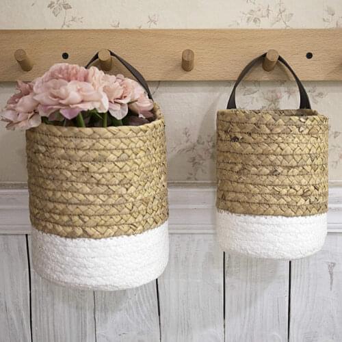 Woven Hanging Woven Rattan Baskets Basket Wicker For Planters Garden Wall Decoration Wall-mounted Basket Storage Rack