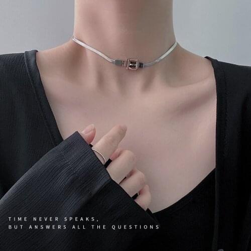 QiLuxy Simple Stainless Steel Snake Chain Belt Buckle Charm Choker Necklaces for Women Fashion Punk Necklaces Party Jewelry
