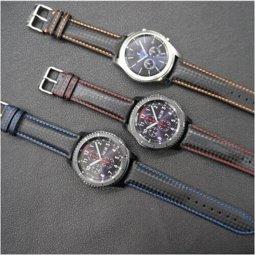 Newest 22mm Genuine Leather Carbon Fiber Watch Band Straps For Samsung Gear S3 Classic Frontier HuaWei Watch 2 Pro Huami 2 Band
