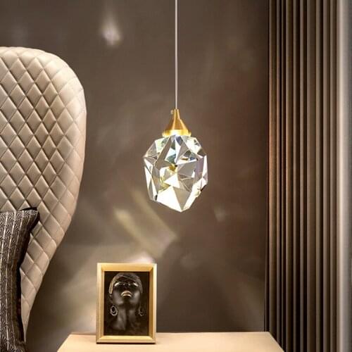 Postmodern Luxury Glass Crystal Pendant Light Iron Dining Room Cafe Bar Restuarant Hanging Light Bedroom Bedside Pendant Lamp