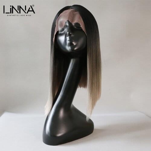 LINNA Silky Straight Synthetic Lace Wigs For Women Medium Length Soft Natural Blonde Wig High Temperature Fiber Cosplay Wigs