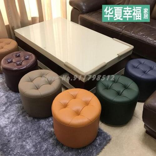 Leather stool round stool household living room light luxury sofa stool coffee table stool small leather pier foot stool shoe re