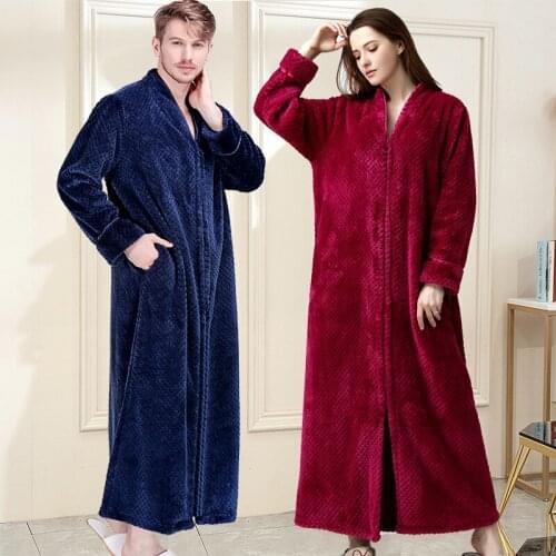 Couple Thickened Long Flannel Nightgown Men Plus Hypertrophy Pajamas Ladies Coral Fleece Bathrobe