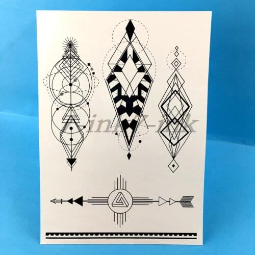 Waterproof Temporary Tattoo Sticker large geometry rhombus Round arrow tattoo flame tatto stickers flash tatoo fake tattoos