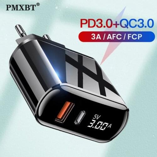 PD QC 3.0 USB Charger LED Digital Display Fast Charging Adapter For iphone Huawei P40 Mobile Phone Portable EU US UK Charge Plug