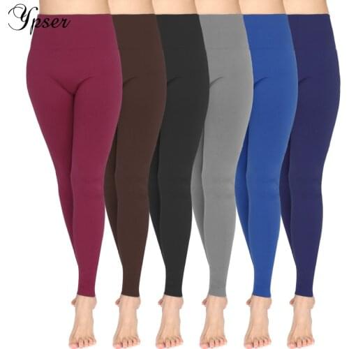 Ypser Fleece Lined Leggings Women High Waist Slimming Pants Elastic Tight