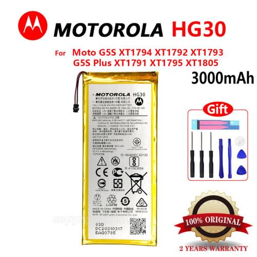 100% Original 3000mAh HG30 Battery For Motorola Moto G5S Plus Dual XT1791 XT1792 XT1793 XT1794 XT1795 Battery With Tools