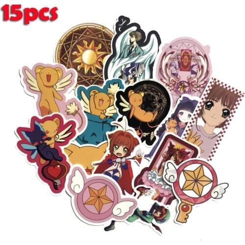 15pcs anime Changing Little Sakura Mixed Stickers For Snowboard Laptop Luggage Car Fridge l Decal Home Decor Sticker Pegatinas