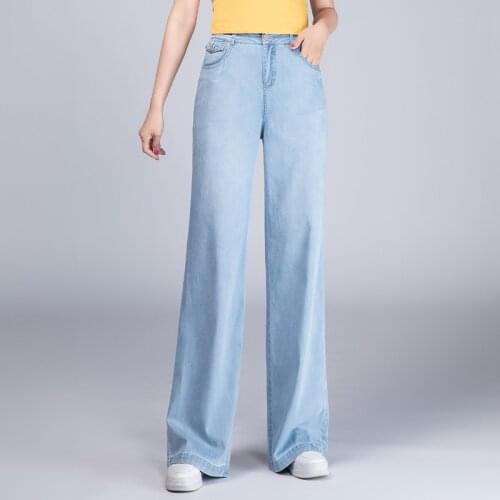 2021 Summer New Korean Casual Pants Womens Large Straight Tube High Waist Wide Leg Cotton Tencel Jeans