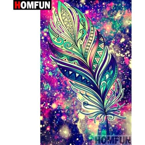 HOMFUN 5D DIY Diamond Painting Full Square/Round Drill "Colored feather" 3D Embroidery Cross Stitch gift Home Decor A09990