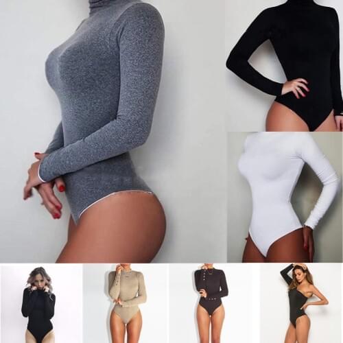 GAOKE Sexy Solid Turtleneck Body Femme Long Sleeve Tops Autumn Winter Elegant Slim Bodycon Black White Bodysuit Womens
