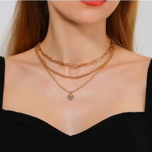 Boho Trendy Sweet Heart Pendant Necklaces Set Gold Pendant Tassel Chain Clavicle Women Cute Party Wedding Jewelry