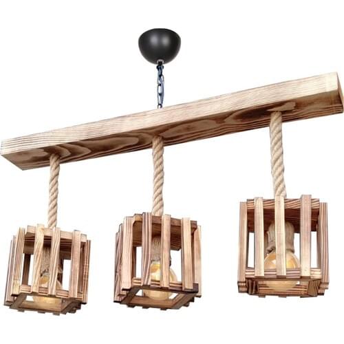 Rustic Wood Chandelier 3 Baskets Rope Wood Chandelier Custom Design Indoor Lighting