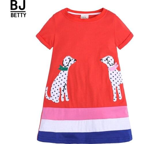 Kids Tales summer little girl dress red short sleeve cute dog print cotton Princess dress kids casual dress for girl 1-6 BBD082