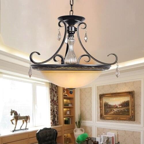 European style iron crystal single chandelierAmerican pastoral restaurant semi ceiling lamp antique study bedroom lamp LO72112