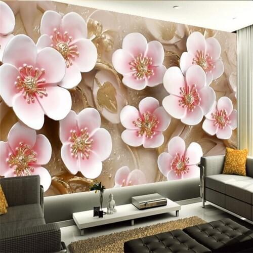 Beibehang photo wall paper silk cloth 3d wallpaper Winter pink plum blossom living room decorative painting 3d large mural