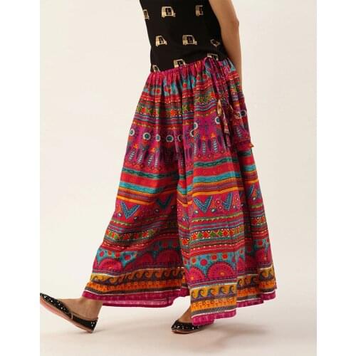 Indian Costume Khaki Natural Pleated Cotton Comfortable Wide Leg Cropped Pants Female Trousers Shalwar India Salwar