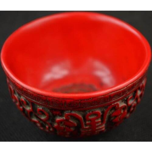 Collection decorative handmade Red Coral Shou bowl statue