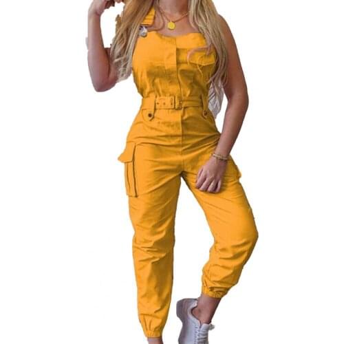 Cargo Jumpsuit Ankle Tied Shoulder Strap Women Sleeveless High Waist Pockets Romper Working Bodycon Jumpsuit Overalls Women