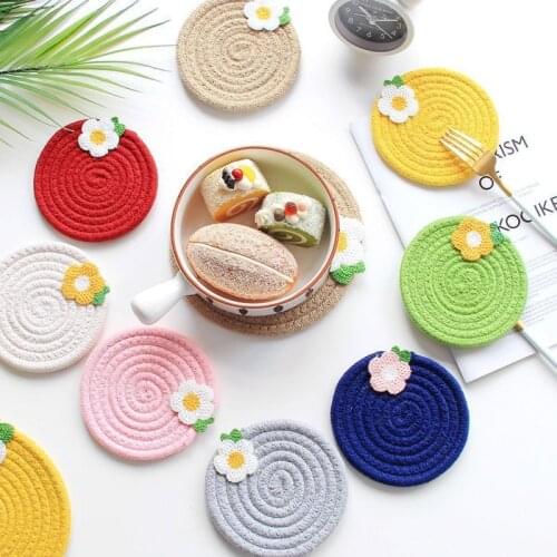 Round Coffee Table Decor Cotton Insulation Pastoral Style Solid Coaster Non Slip Table Placemats Decoration Kitchen Accessorie
