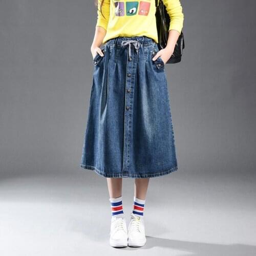 Summer Denim Midi Elastic Waist A -Line Plus Size Casual Skirt Large Size Female Leisure Pockets Skirt High Quality 9xl Tt2547