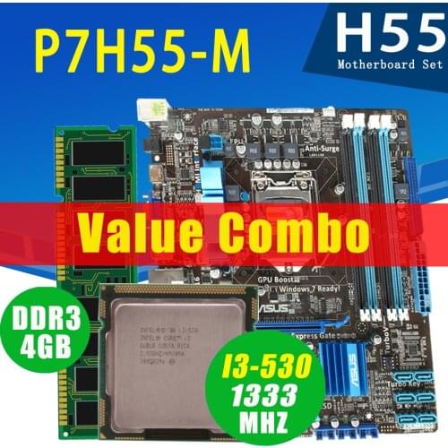Asus P7H55-M Motherboard with Intel Core i3 530 4GB DDR3 Motherboard set 2.93G LGA 1156 DDR3 H55 Motherboard Set uATX Used