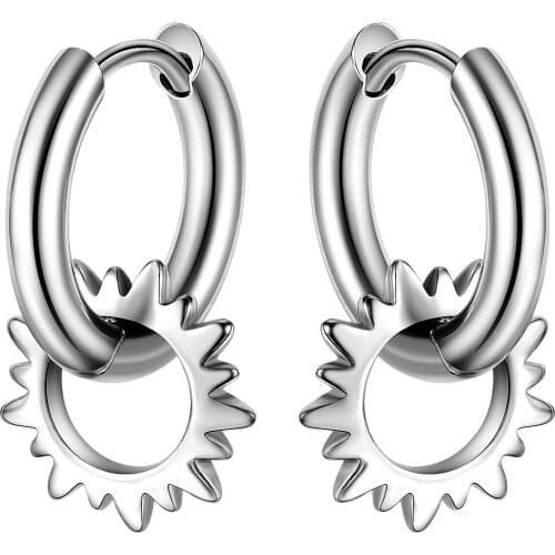 Meign D New Hiphop Punk Personality Simple Titanium Steel Stud Earrings for Men Women Couple Friend Fashion Design Gift Jewelry