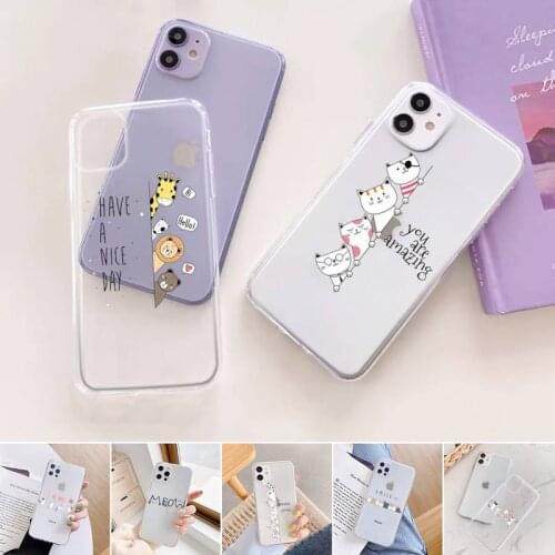 Cat lovely Creative white Cute cartoon Phone Case For iphone 12 11 mini x xs xr pro max 8 7 6s 6 5 5s 5c se plus Transparent