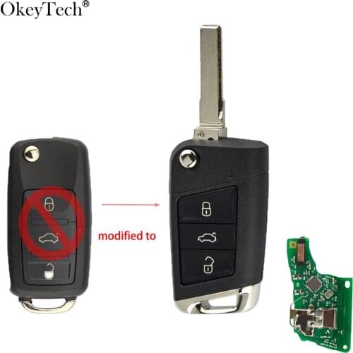 Okeytech 3 Buttons 433Mhz Modified Remote Car Key For VOLKSWAGEN POLO Passat B5 Golf MK5 CADDY TIGUAN TOURAN Megamos AES Chip