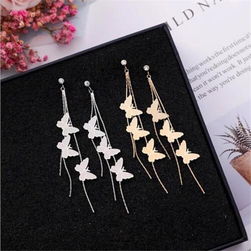 Fashion Metal Insect Women Dangle Earrings Butterfly Shape Long Tassel Eardrop Earrings For Women Wedding Dangle Jewelry Gifts