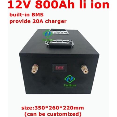 Powerful 12V 800Ah lithium ion battery pack built-in BMS for RV solar system Steamer Machine motorhome +20A charger
