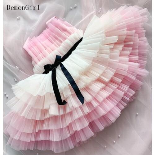 Princess Pink Tiers Tulle Infant Girls Dresses Toddler First Birthday Party Gowns Christening Dress with Ribbon Photoshoot